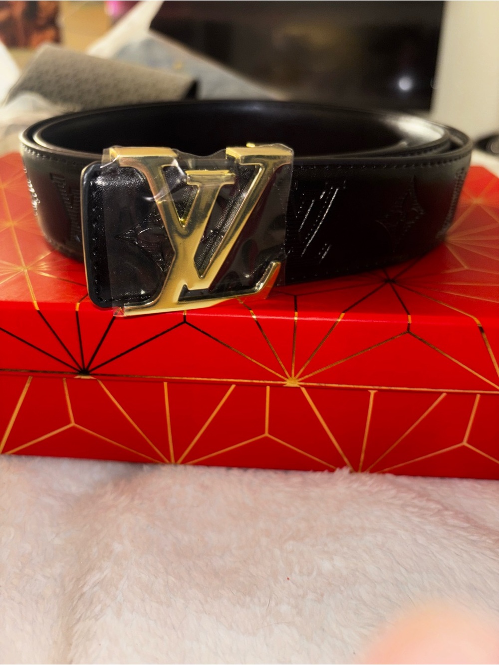 Brand New ! Black Monogram soft Belt with Gold LV Buckle